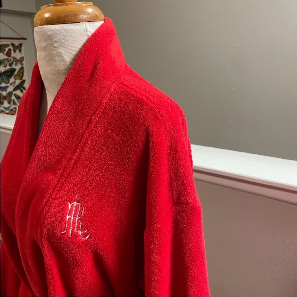 Lauren Ralph Lauren Red Plush Fleece Robe Bathrobe Belted Cozy Size S/M - Picture 9 of 11